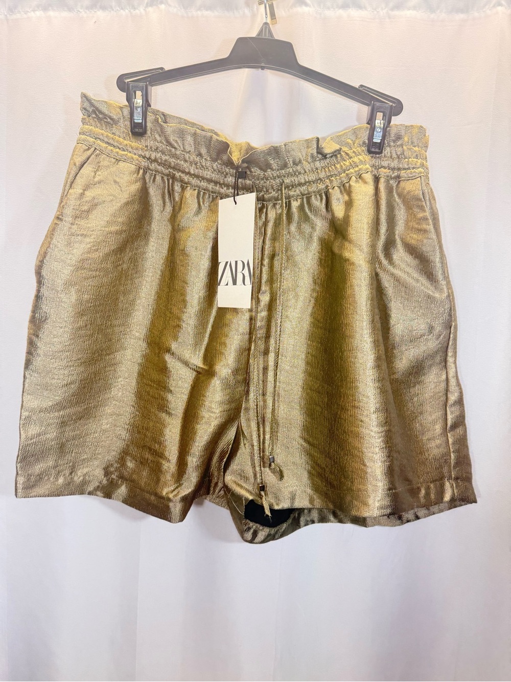 ZARA Metallic Gold High-Waist Relaxed Shorts